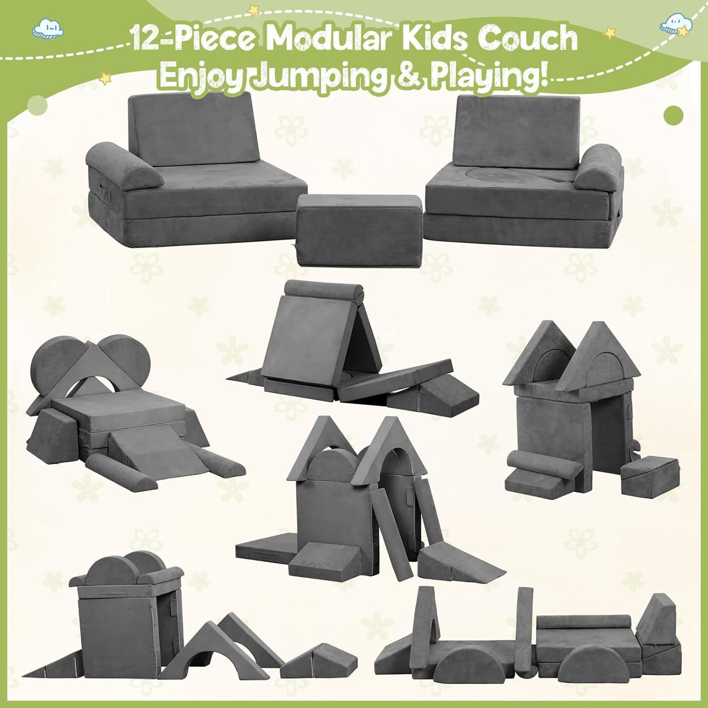 12PCS Modular Kids Play Couch
