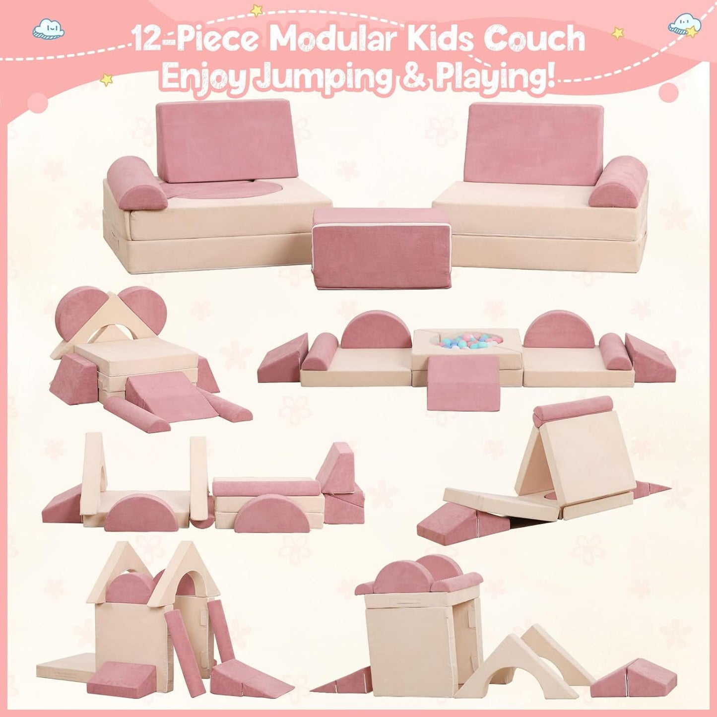 12PCS Modular Kids Play Couch