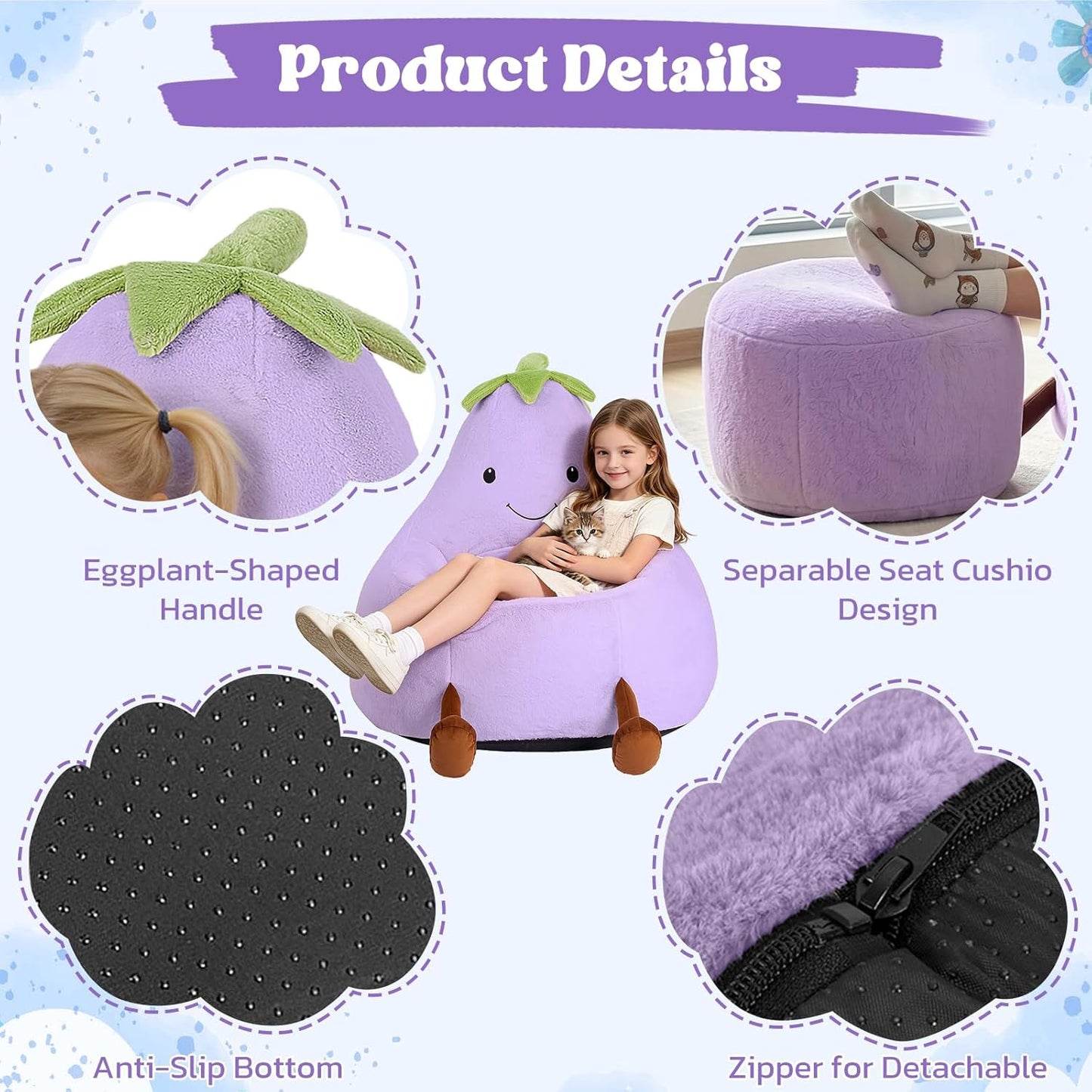Egg Plant Kids Bean Bag Chair